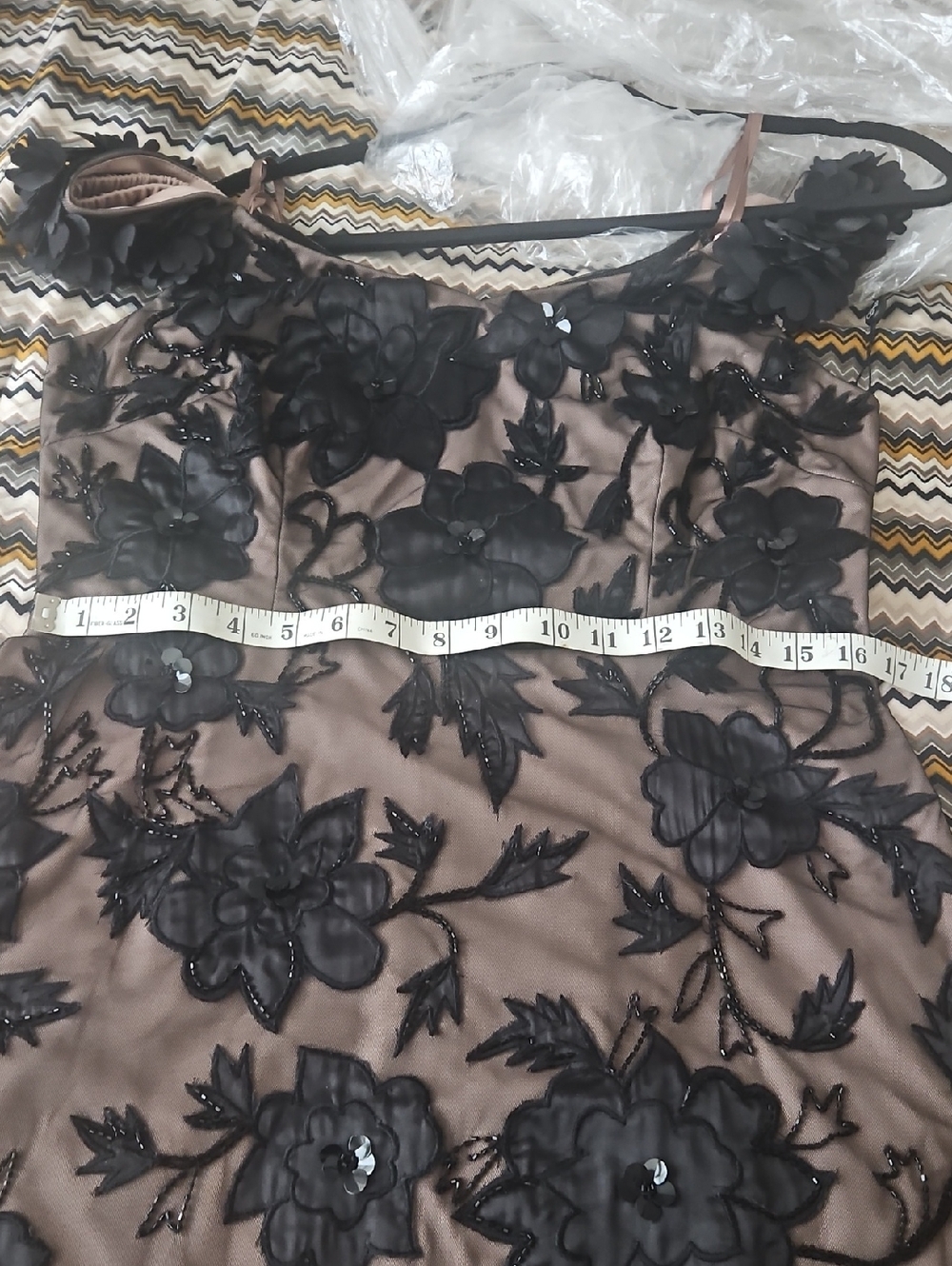 Adrianna Papell Black and Tan Floral Maxi Dress - Picture 8 of 12
